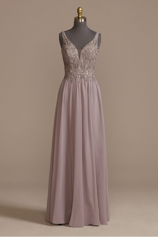 New Style Plunge Long A-line Beaded WBM2466 Chiffon Prom Dress