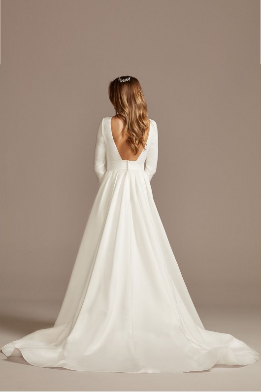 3/4 Sleeve Low Back Crepe and Satin Wedding Dress  WG4005