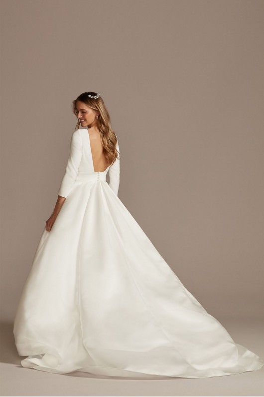 3/4 Sleeve Low Back Crepe and Satin Wedding Dress  WG4005