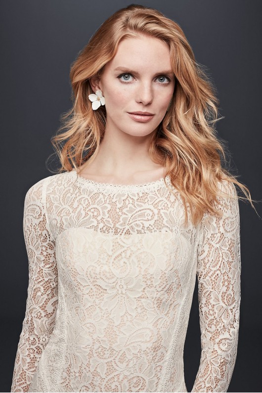 Allover Lace Long-Sleeve Sheath Wedding Dress Galina WG3914