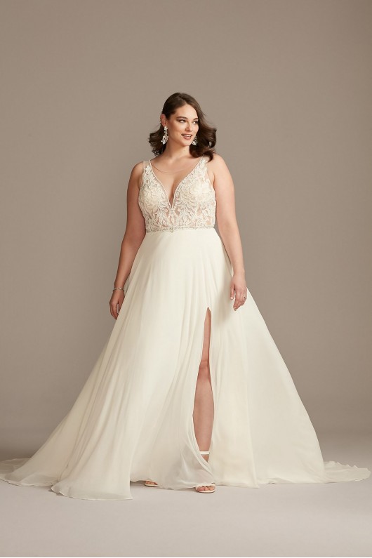 Applique Illusion Chiffon Plus Size Wedding Dress  9SWG842