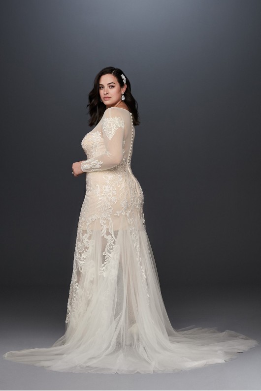 Applique and Tulle Godet Plus Size Wedding Dress  9SWG827