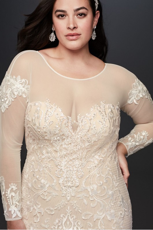 Applique and Tulle Godet Plus Size Wedding Dress  9SWG827