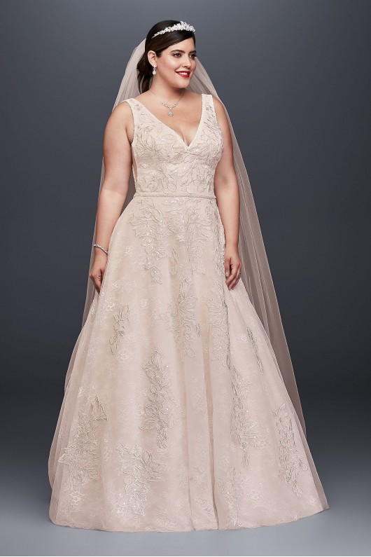 Appliqued Tulle-Over-Lace Plus Size Wedding Dress  8CWG792