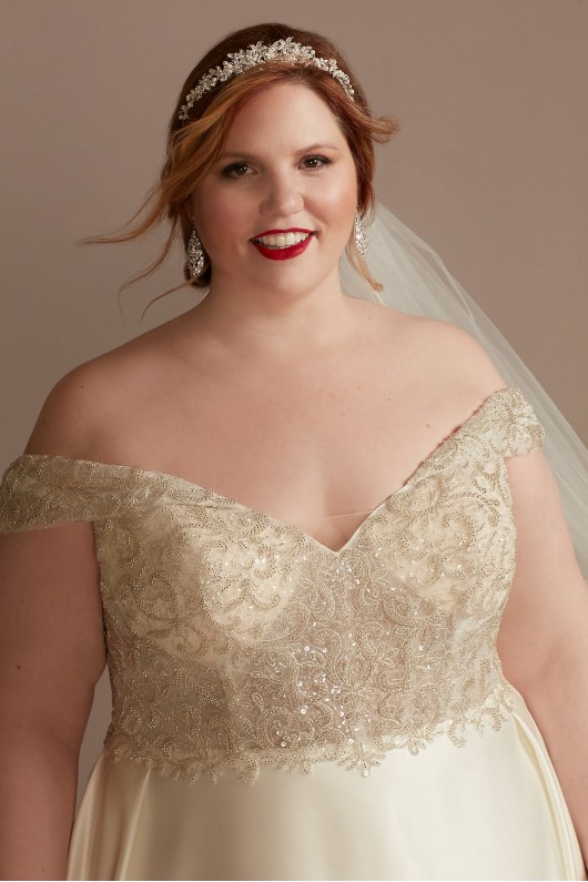 Beaded Bodice Off Shoulder Plus Size Wedding Dress  8CWG890