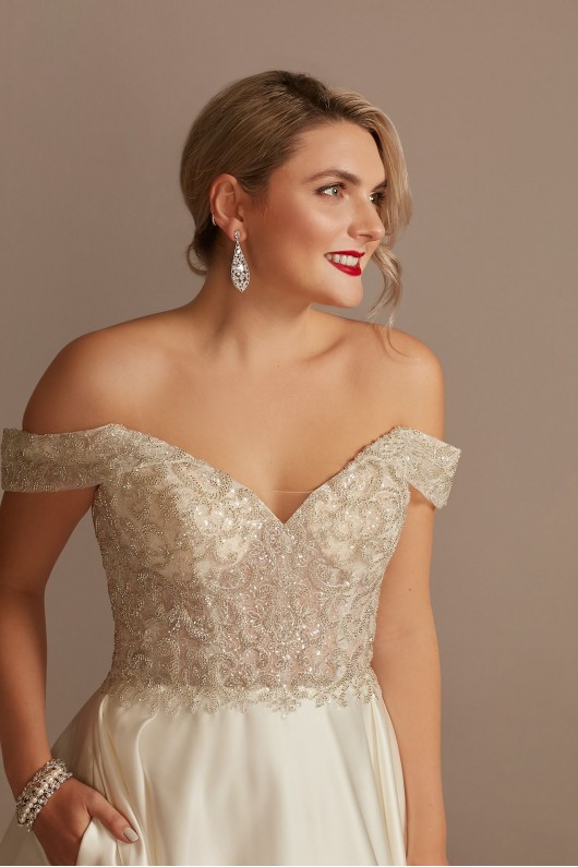 Beaded Bodice Off the Shoulder Tall Wedding Dress  4XLCWG890