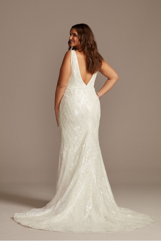 Beaded Illusion Plunge Plus Size Wedding Dress  9SWG873