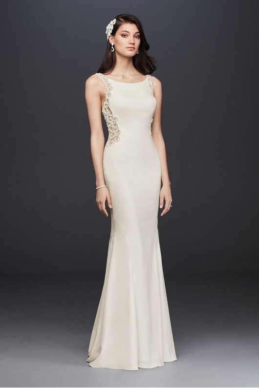 Beaded Illusion and Crepe Petite Wedding Dress  7SV771