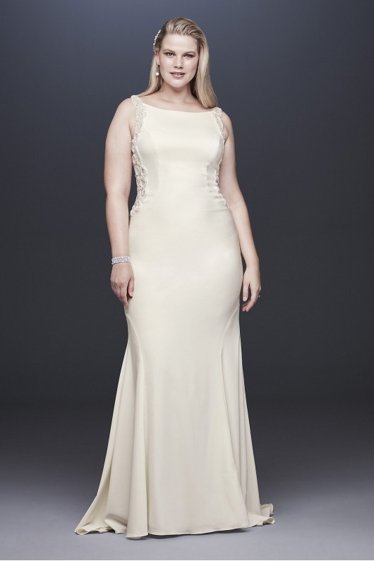 Beaded Illusion and Crepe Plus Size Wedding Dress  9SV771