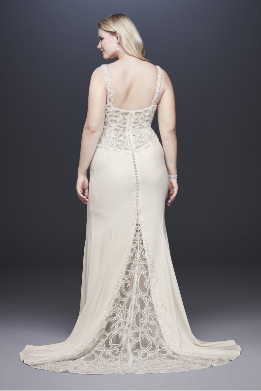 Beaded Illusion and Crepe Plus Size Wedding Dress  9SV771