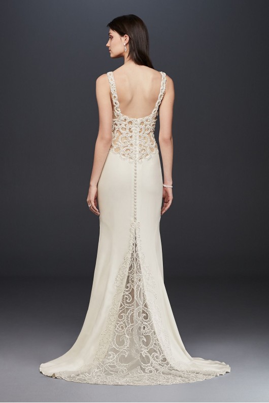 Beaded Illusion and Crepe Sheath Wedding Dress  SV771