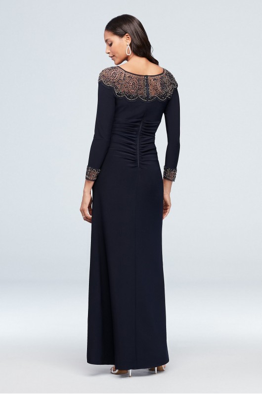 Beaded Jersey Long Sleeve Sheath Dress Xscape 1576X