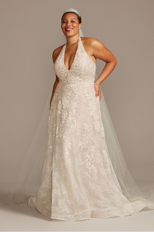 Beaded Lace Halter A-line Plus Size Wedding Dress  8CWG848