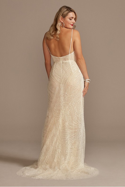 Beaded Plunge Petite Wedding Dress with High Slit  7MBSWG887