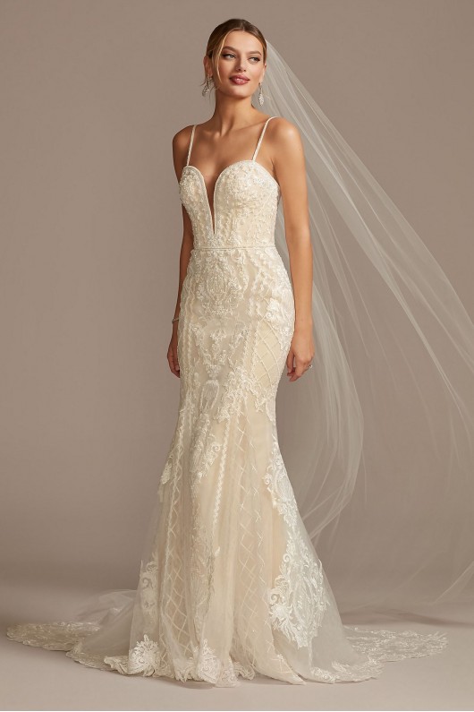 Beaded Scroll and Lace Mermaid Tall Wedding Dress  4XLCWG878