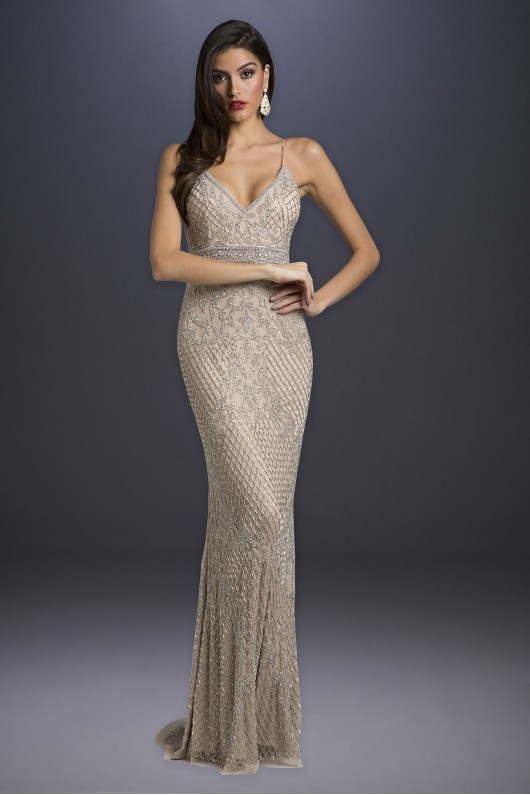 Beaded Sheath Wedding Dress with Spaghetti Straps Lara 29904