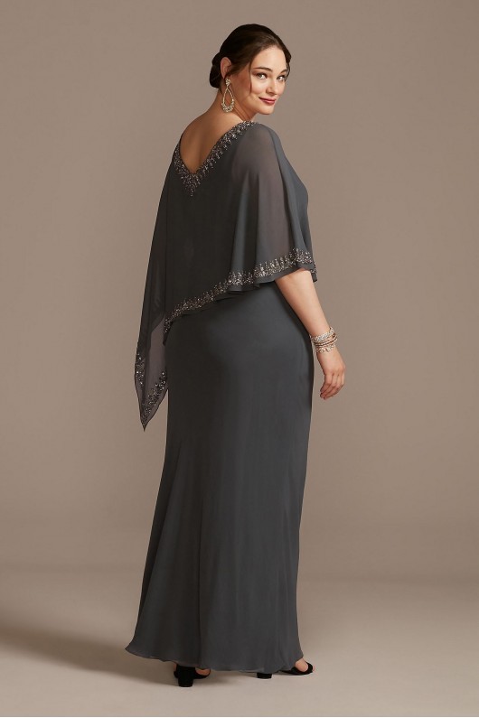 Beaded V-Neck Capelet Plus Size Sheath Dress Jkara 5296GRW