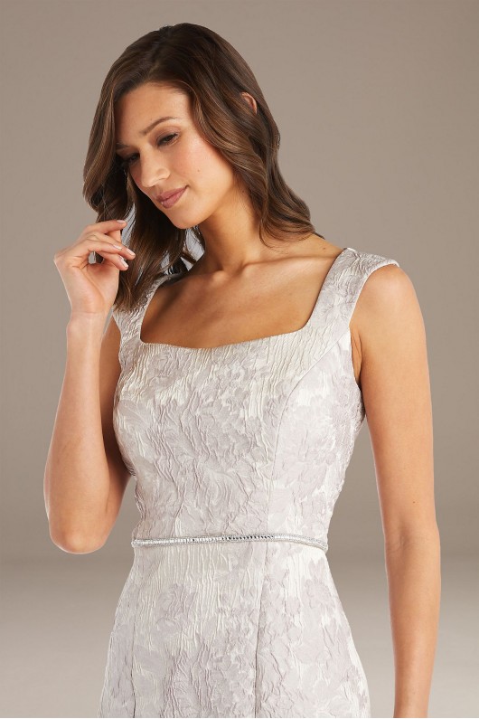 Brocade Square-Neck Sheath Gown with Cap Sleeves  7252