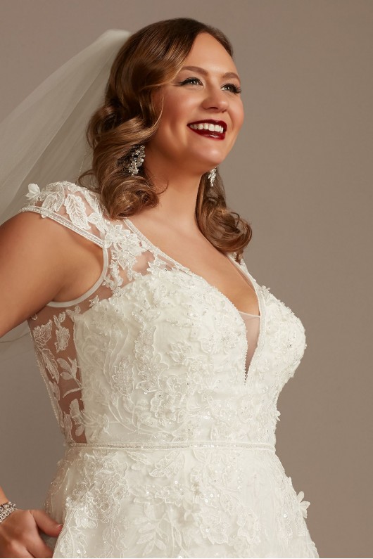 Cap Sleeve 3D Floral Lace Plus Size Wedding Dress  8CWG907