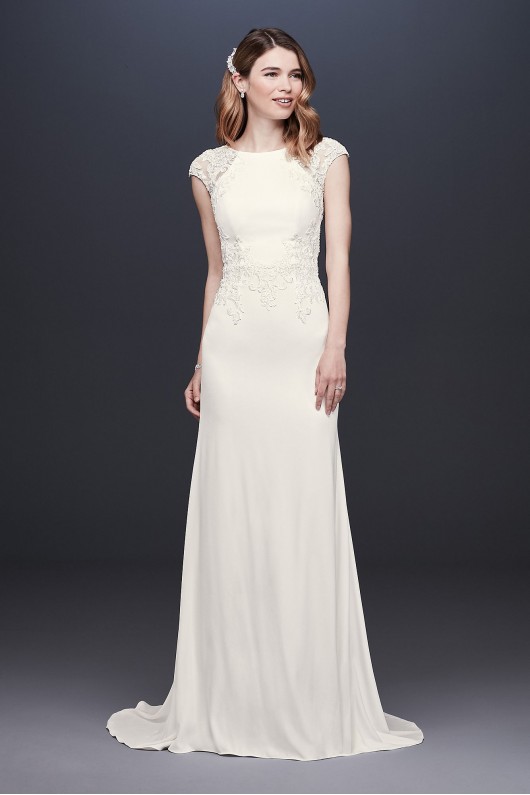 Cap Sleeve Crepe Petite Sheath Wedding Dress  Collection 7WG3939