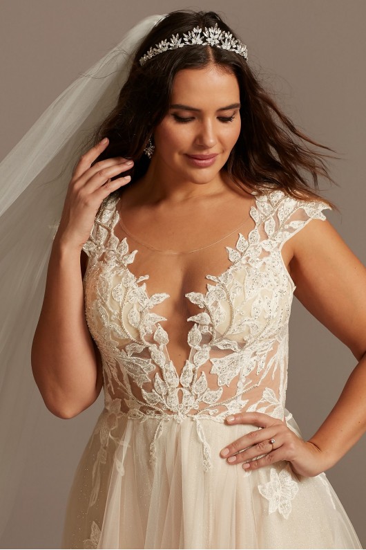 Cap Sleeve Lace Appliqued Plus Size Wedding Dress  9SWG862