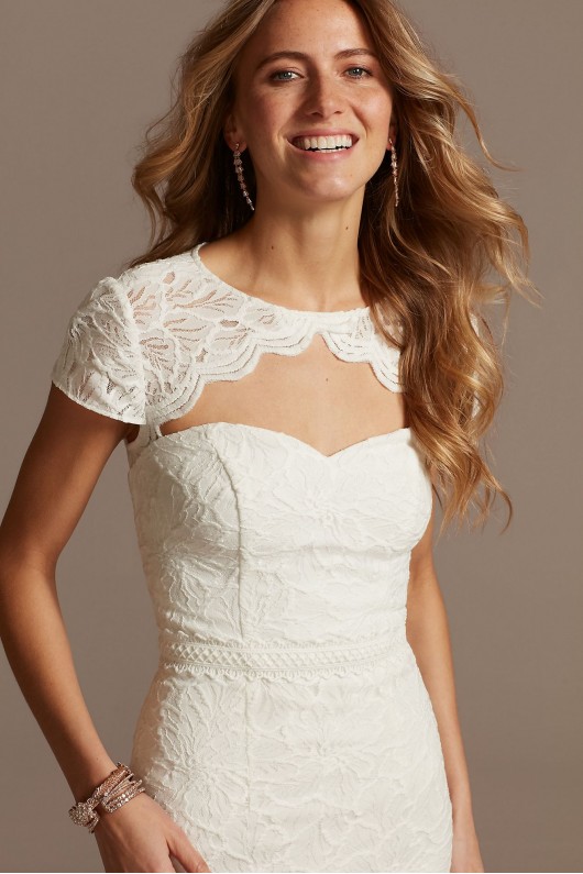 Cap Sleeve Lace Dress with Scalloped Keyhole DB Studio SDWG0810