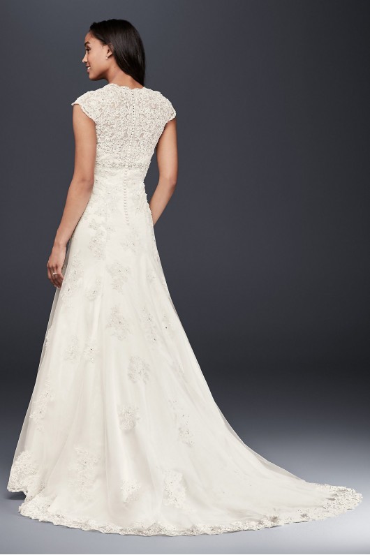 Cap Sleeve Lace Over Satin Wedding Dress  Collection T3299