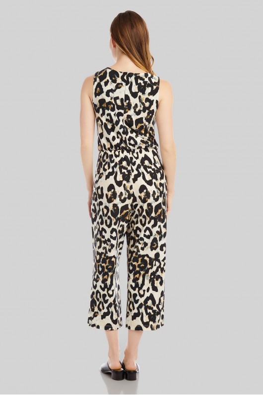 Cheetah Print V-Neck Tie-Front Sleeveless Jumpsuit Karen Kane 1L15262