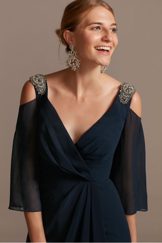 Chiffon A-Line Gown with Cold Shoulder Beading  WBM2128