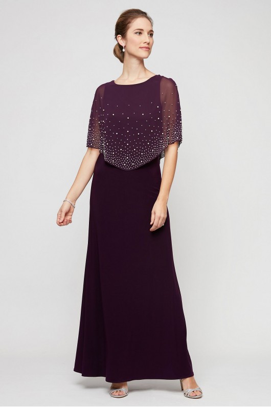 Chiffon Long Dress with Embellished Sheer Popover Alex Evenings 81351534