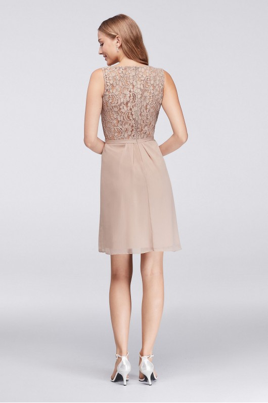 Chiffon V-Neck Dress with Lace Back  F19439