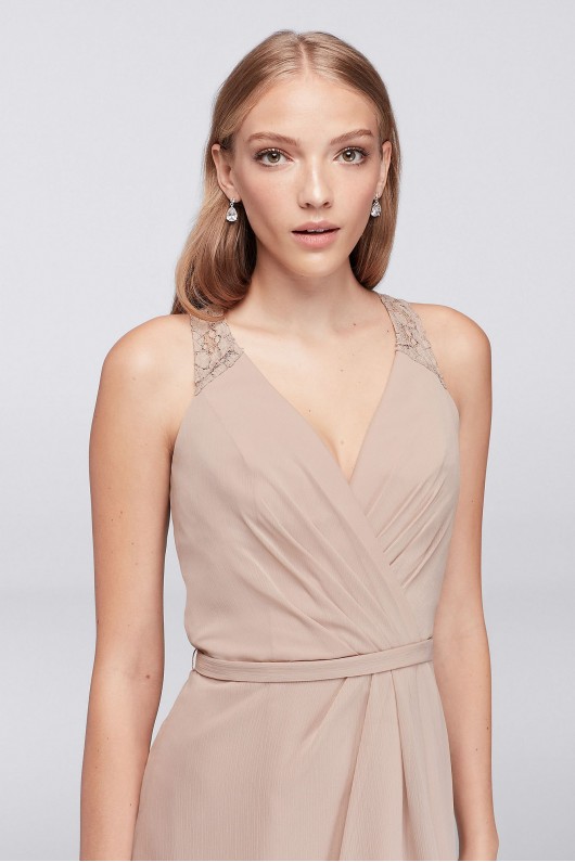 Chiffon V-Neck Dress with Lace Back  F19439