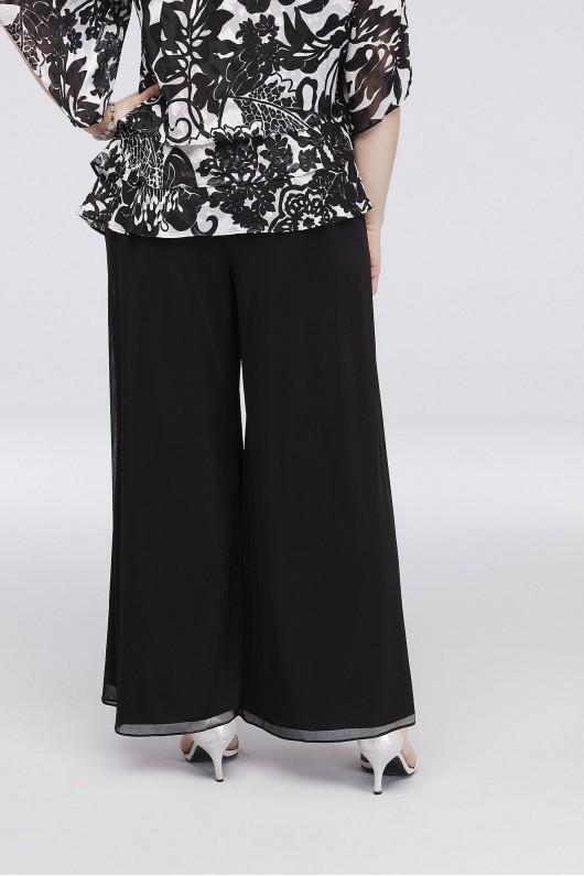 Chiffon Wide-Leg Pants with Waist Tie Alex Evenings 532071