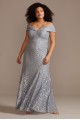 Cold-Shoulder Glitter Lace Plus Size Mermaid Dress  2047W