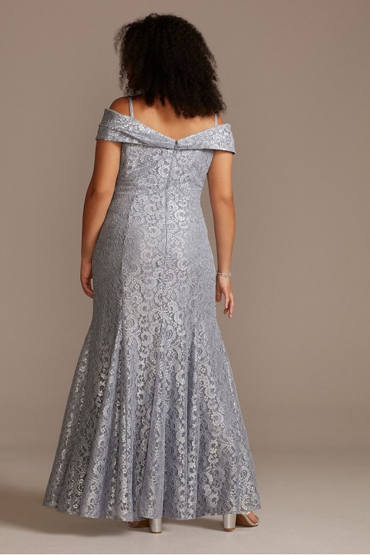 Cold-Shoulder Glitter Lace Plus Size Mermaid Dress  2047W