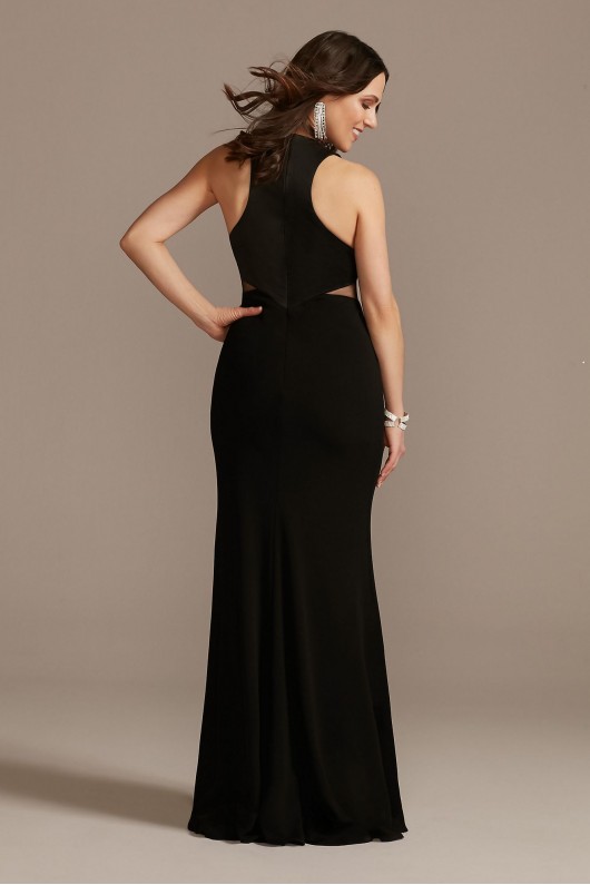 Crepe Sheath Plunge Gown with Illusion Cutouts VW21012