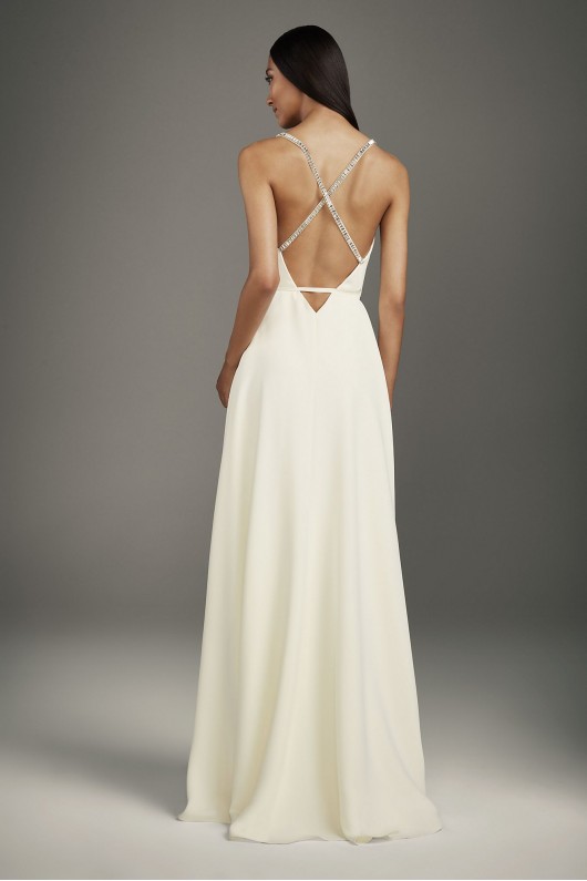 Crepe Wrap Gown with Jeweled Crisscross Low Back VW351495