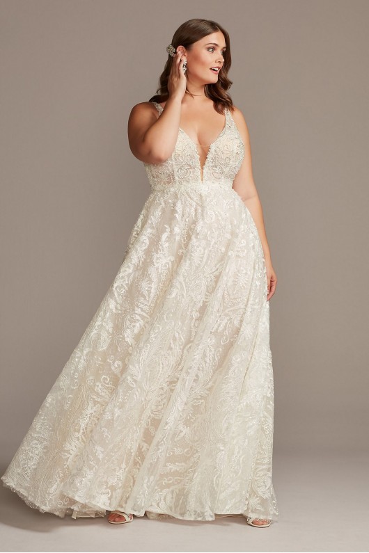 Crystal Bead Double Strap Plus Size Wedding Dress  9SWG840