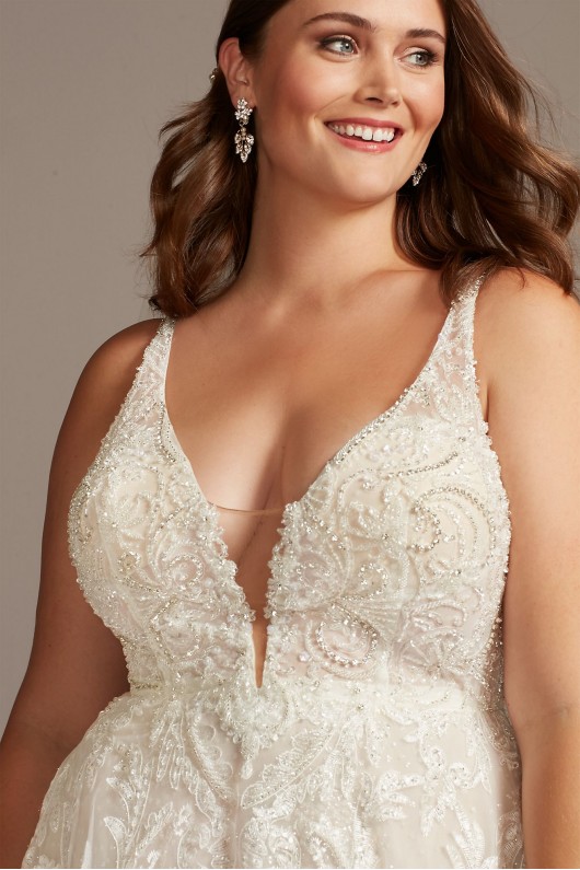 Crystal Bead Double Strap Plus Size Wedding Dress  9SWG840