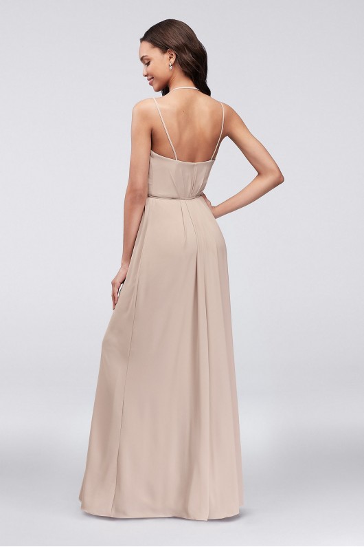 Double-Strap Long Georgette Bridesmaid Wrap Dress  F19755