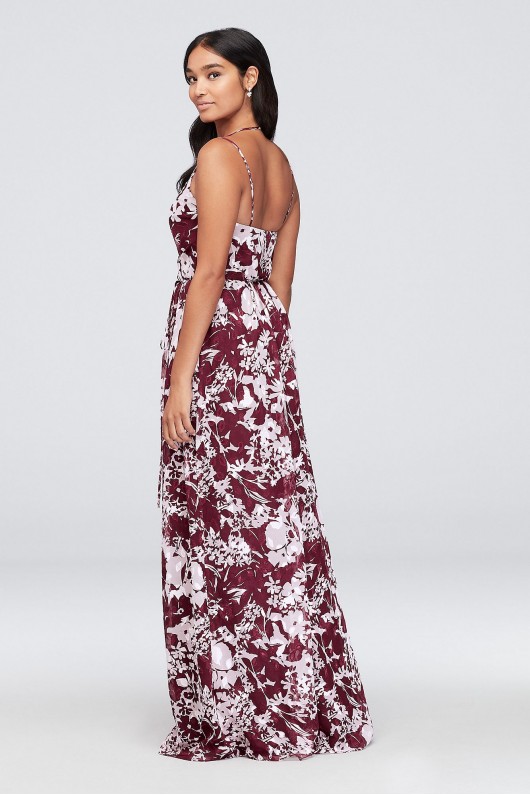 Double-Strap Long Printed Bridesmaid Wrap Dress  F19755P