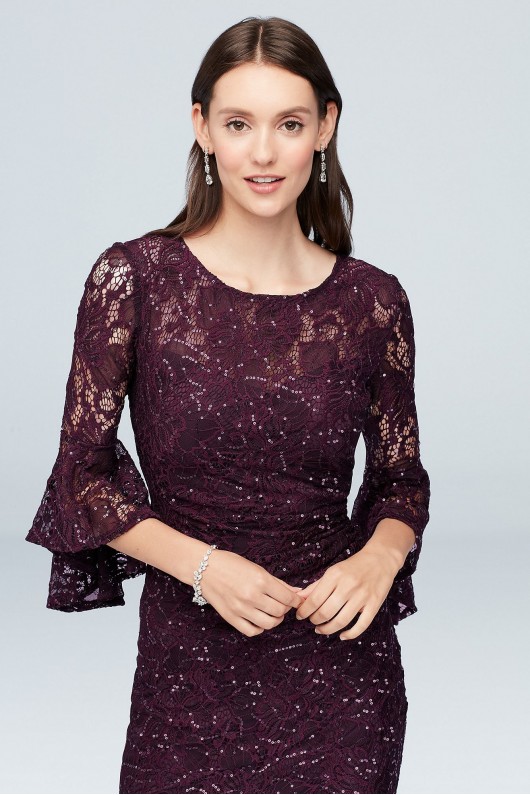 Draped Bell Sleeve Glitter Lace Cocktail Dress Nightway 21660