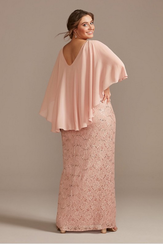 Draped Lace Floor-Length Dress with Matching Shawl  WBM2537W