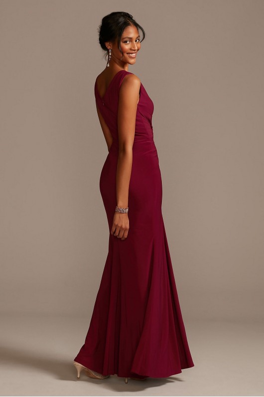 Draped V-Neck Jersey Dress with Crystal Applique  WBM19059