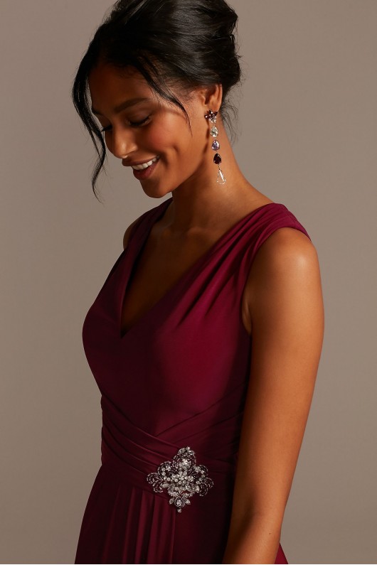 Draped V-Neck Jersey Dress with Crystal Applique  WBM19059