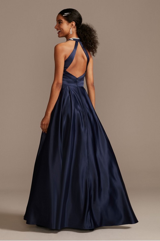 Embellished Bodice Satin Gown with Open Back Blondie Nites 1168BN