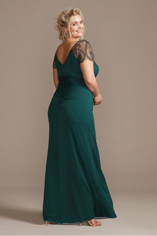 Embellished Cap Sleeve Ruched Plus Size Gown Xscape 2523XW