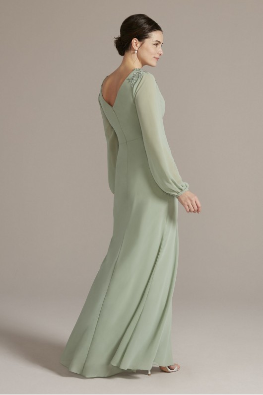 Embellished Chiffon Gown with Long Sleeves Oleg Cassini WBM2815