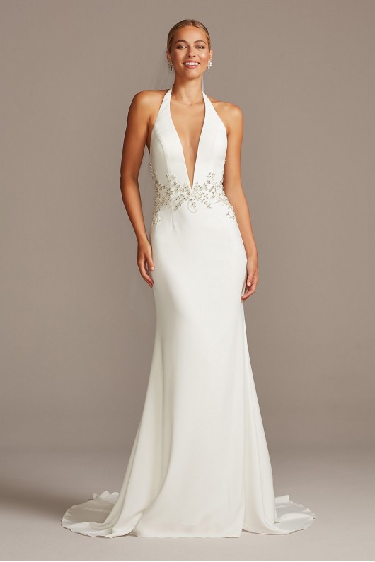 Embellished Waist Plunge Halter Wedding Dress  SWG838