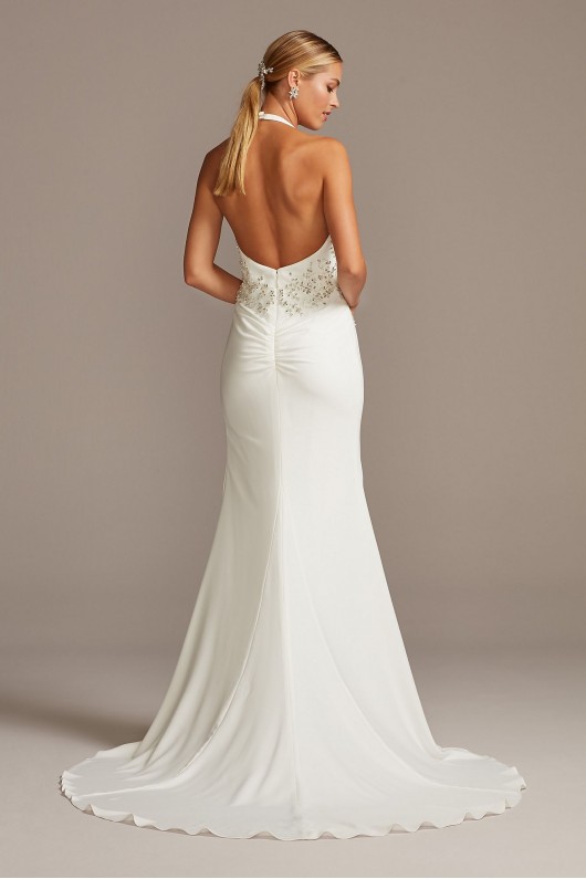 Embellished Waist Plunge Halter Wedding Dress  SWG838